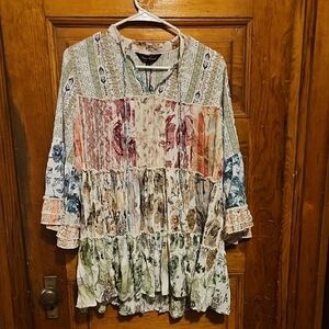 NWT Young Threads Floral Patchwork Boho Blouse
